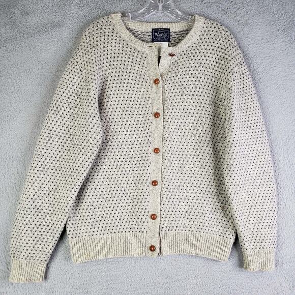 Vintage Sweaters - Woolrich Sweater Vtg 90s Womens Size Large Birdseye Wool Cardigan Button Up